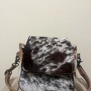 Myra Bag - Hair calf Crossbody  in Black & White